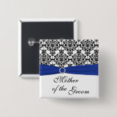 Blauwe zwarte witte Damasmoeder van de Groom Pin Vierkante Button 5,1 Cm (Voorkant /achterkant)