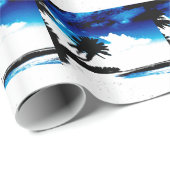 Blauwe zwarte witte palmboom Silhouette Cadeaupapier (Rol Hoek)