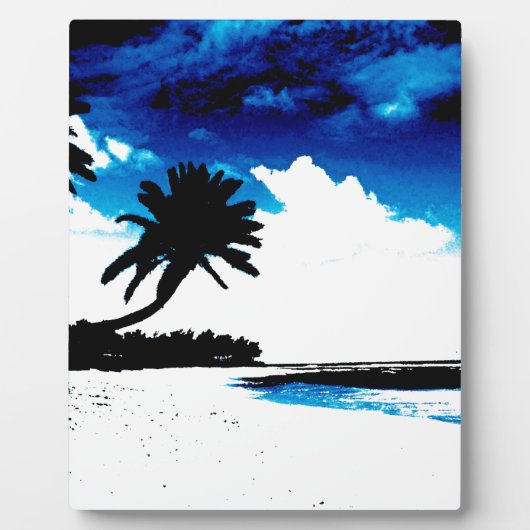 Blauwe zwarte witte palmboom Silhouette Fotoplaat (Voorkant)