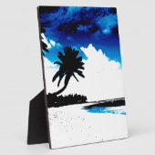 Blauwe zwarte witte palmboom Silhouette Fotoplaat (Zijkant)
