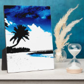 Blauwe zwarte witte palmboom Silhouette Fotoplaat (Zijkant)