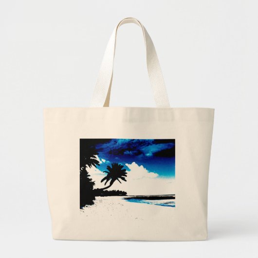 Blauwe zwarte witte palmboom Silhouette Grote Tote Bag (Voorkant)