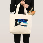 Blauwe zwarte witte palmboom Silhouette Grote Tote Bag (Voorkant (product))