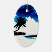 Blauwe zwarte witte palmboom Silhouette Keramisch Ornament (Rechts)
