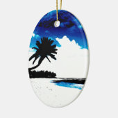 Blauwe zwarte witte palmboom Silhouette Keramisch Ornament (Links)