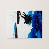 Blauwe zwarte witte palmboom Silhouette Legpuzzel (Horizontaal)