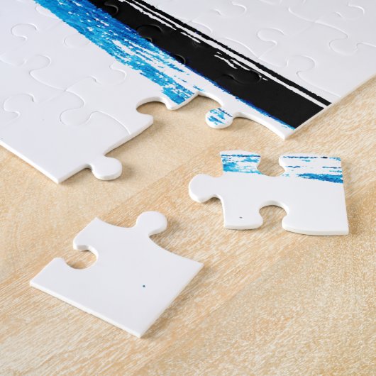 Blauwe zwarte witte palmboom Silhouette Legpuzzel (Zijkant)