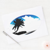 Blauwe zwarte witte palmboom Silhouette Ovale Sticker (Envelop)