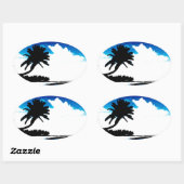 Blauwe zwarte witte palmboom Silhouette Ovale Sticker (Vel)