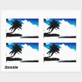 Blauwe zwarte witte palmboom Silhouette Rechthoekige Sticker (Vel)