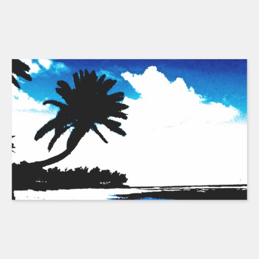 Blauwe zwarte witte palmboom Silhouette Rechthoekige Sticker (Voorkant)