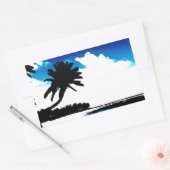 Blauwe zwarte witte palmboom Silhouette Rechthoekige Sticker (Envelop)