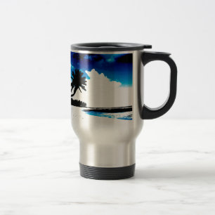 Blauwe zwarte witte palmboom Silhouette Reisbeker