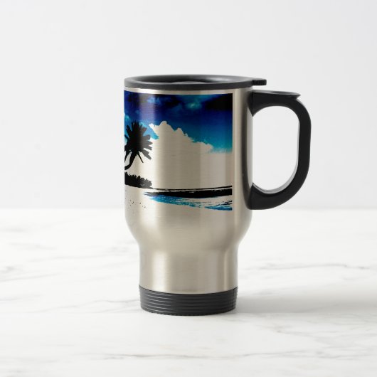 Blauwe zwarte witte palmboom Silhouette Reisbeker (Rechts)