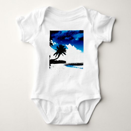 Blauwe zwarte witte palmboom Silhouette Romper (Voorkant)