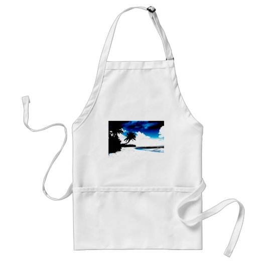 Blauwe zwarte witte palmboom Silhouette Standaard Schort (Voorkant)