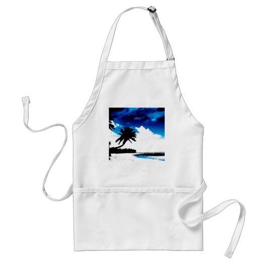 Blauwe zwarte witte palmboom Silhouette Standaard Schort (Voorkant)