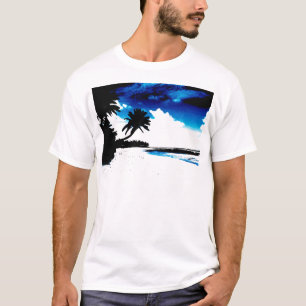 Blauwe zwarte witte palmboom Silhouette T-shirt