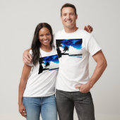 Blauwe zwarte witte palmboom Silhouette T-shirt (Unisex)