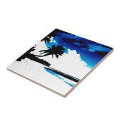 Blauwe zwarte witte palmboom Silhouette Tegeltje (Zijkant)