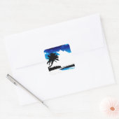 Blauwe zwarte witte palmboom Silhouette Vierkante Sticker (Envelop)