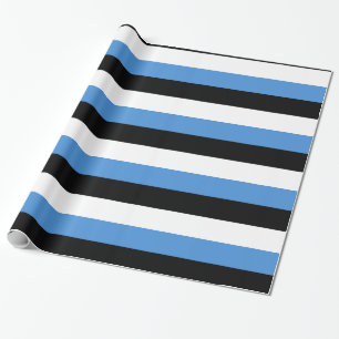 Blauwe zwarte witte strepen cadeaupapier