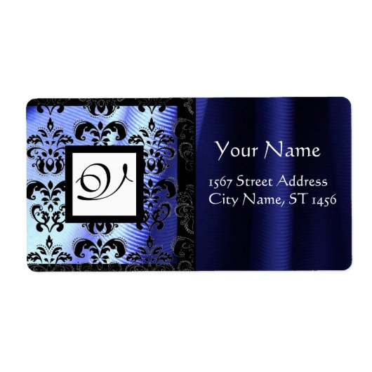 BLAUWE ZWARTE ZEELKAMASK, SQUARE MONOGRAM ETIKET (Voorkant)