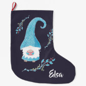 Blauwe Zweedse gnoom met hete cacao kous Grote Kerstsok (Voorkant)