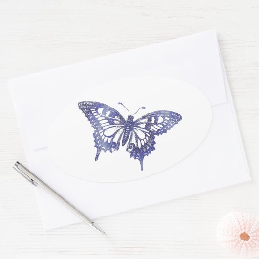 blauwe zweepstaartvlindermozaïek ovale sticker (Envelop)