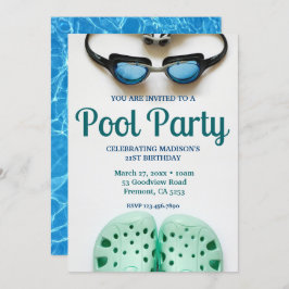 Blauwe Zwembad Goggles Verjaardag Pool Party Kaart