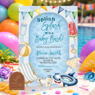 Blauwe Zwembad Jongens Baby Shower feest uitnodigi Kaart