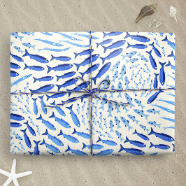 Blauwe Zwemmende Oceaan Vissen - Licht Cadeaupapier