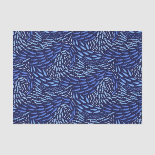 Blauwe Zwemmende Oceaanvis - Donker Tissuepapier (Voorkant)
