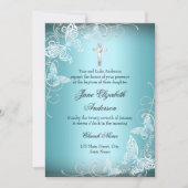  blauwe zwevende vlinder & cross-baptisme Invite Kaart (Voorkant)