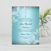  blauwe zwevende vlinder & cross-baptisme Invite Kaart (Staand voorkant)