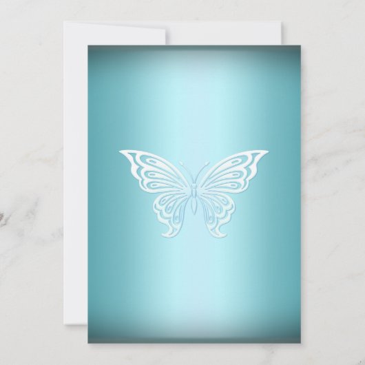  blauwe zwevende vlinder & cross-baptisme Invite Kaart (Achterkant)