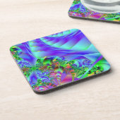 Blauwe zwijn met Abstracte kleurrijke flora Onderzetter (Linkerzijde)