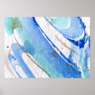 Blauwen 003 Abstract Waterverf getextureerd papier Poster