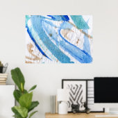 Blauwen 006 Abstract Waterverf getextureerd papier Poster (Thuiskantoor)