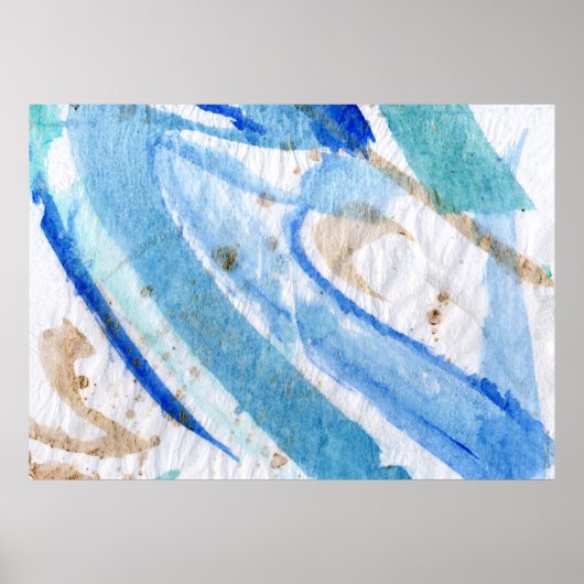 Blauwen 006 Abstract Waterverf getextureerd papier Poster (Voorkant)
