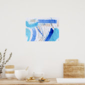 Blauwen 022 Abstract Waterverf getextureerd papier Poster (Keuken)