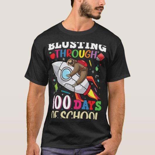 Blauwen door 100 dagen van de Schoolse Sloth Rocke T-shirt (Voorkant)