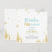 Blauwen en gouden winter Onederland 1e verjaardag Kaart (Voorkant / Achterkant)