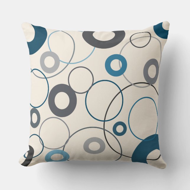Blauwen en grijscirkels kussen (Voorkant)