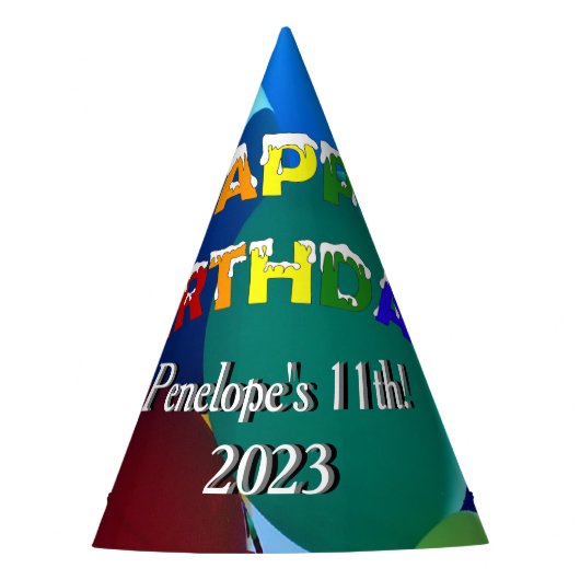 Blauwen en groene regenboog Happy Birthday Feesthoedjes (Voorkant)