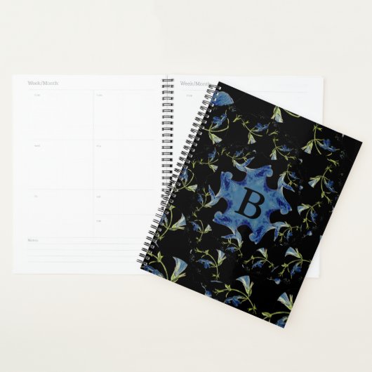 Blauwen en zwarte pagina fractale kunst Monogram Planner (Display)