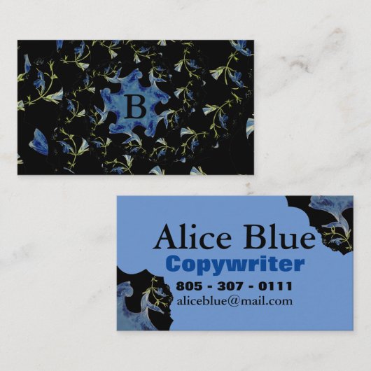 Blauwen en zwarte pagina fractale kunst Monogram Visitekaartje (Voorkant / Achterkant)