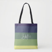 Blauwen + Groene kleurblok Stripe monogram naam Tote Bag (Voorkant)