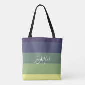 Blauwen + Groene kleurblok Stripe monogram naam Tote Bag (Achterkant)