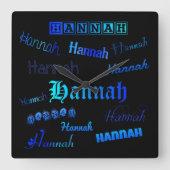 Blauwen op zwart - Hannah Vierkante Klok (Voorkant)